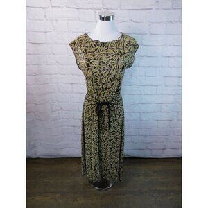 Connected Apparel Vintage Black & Gold Leaf Print Midi Dress Sz 12